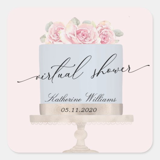 フローラエレガントケーキ仮想ブライダルシャワーシール スクエアシール (正面)