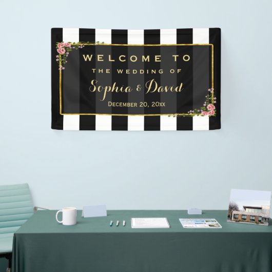フローラエレガントゴールドフォイルウェディングパーティカスタムー 横断幕 (トレードショー)