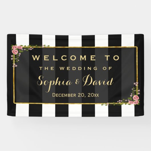 フローラエレガントゴールドフォイルウェディングパーティカスタムー 横断幕 (横)