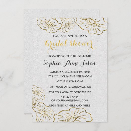 フローラエレガントゴールドフォイルブライダルシャワー招待 招待状 (正面/裏面)