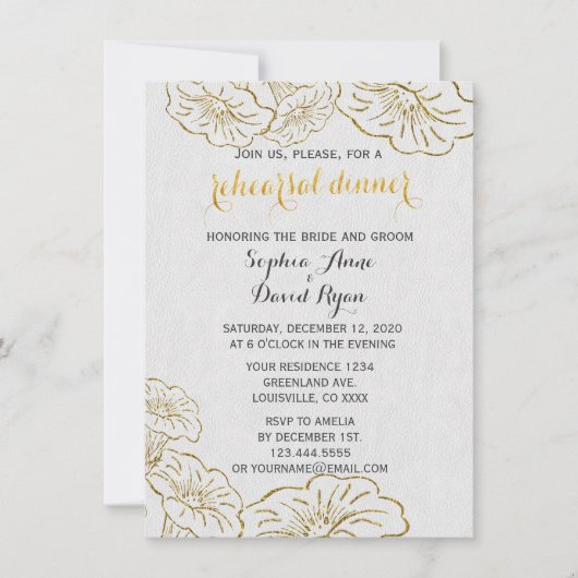 フローラエレガントゴールドフォイルリハーサルディナー招待状 招待状 (正面)
