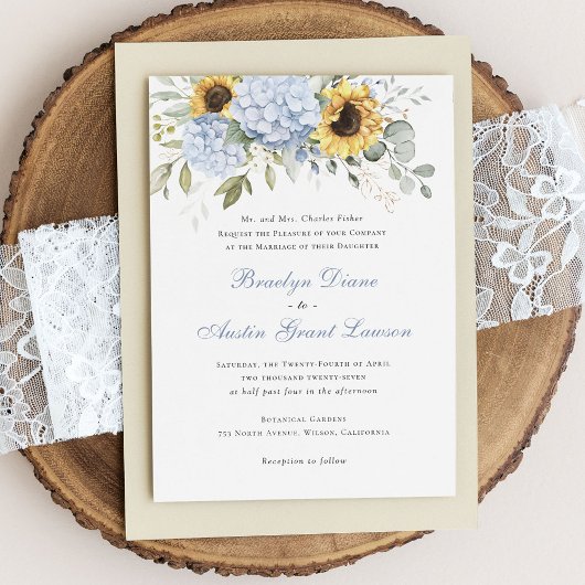 フローラエレガントサンフラワーブルーアジサイ結婚ズ 招待状