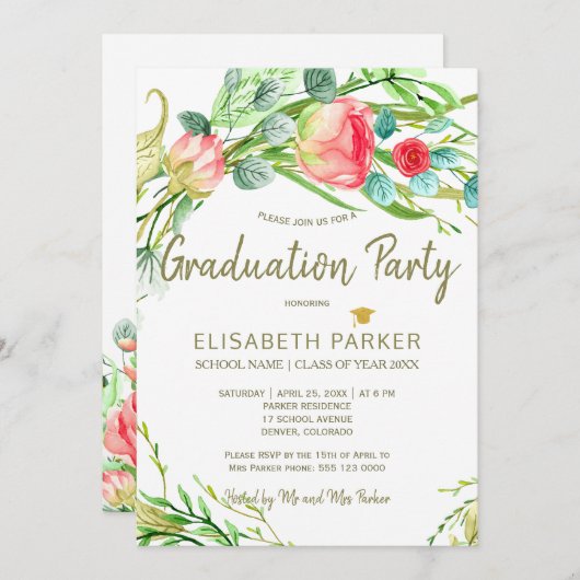 フローラエレガントシックなガーデンバラ卒業パーティー 招待状 (正面/裏面)