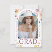 フローラエレガントシックなピンクの台本の卒業写真 案内状 (正面)