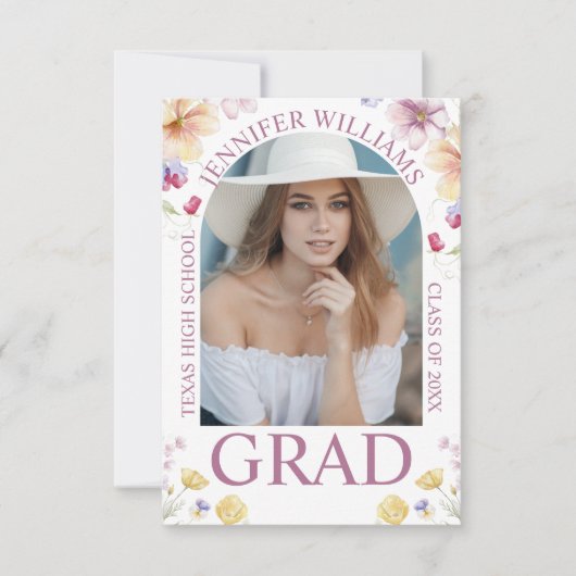 フローラエレガントシックなピンクの台本の卒業写真 案内状