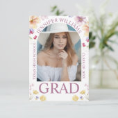 フローラエレガントシックなピンクの台本の卒業写真 案内状 (スタンド正面)