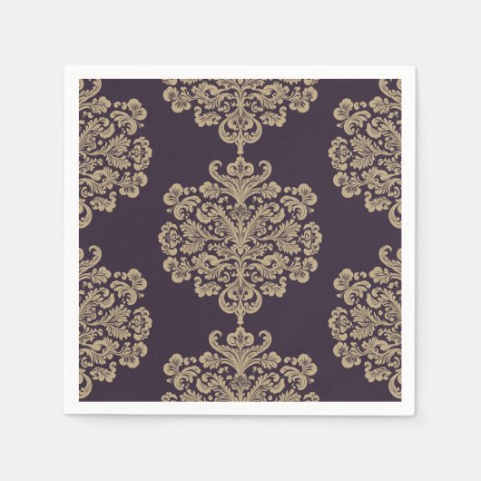 フローラエレガントシック金ゴールドダマスクパターン スタンダードカクテルナプキン (正面)