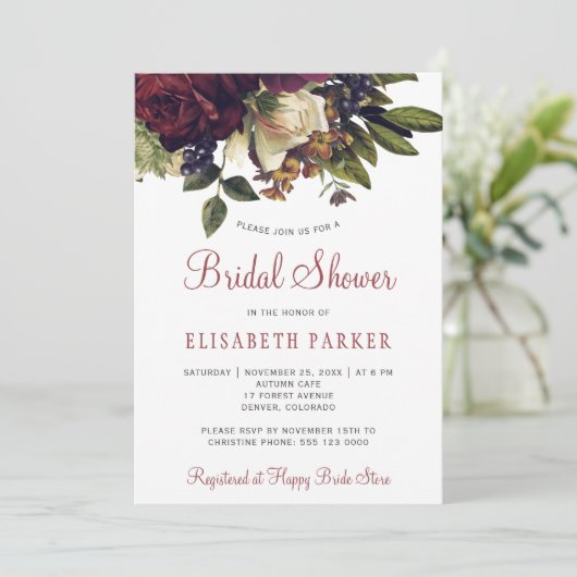 フローラエレガントシック・スクリプトブライダルシャワー 招待状 (スタンド正面)