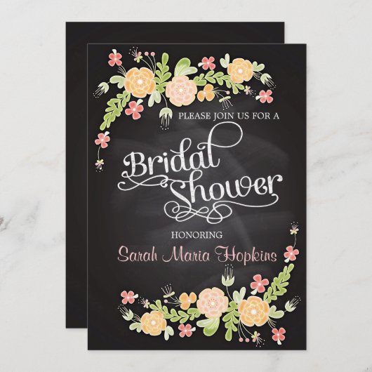 フローラエレガントシャルボードモダンブライダルシャワー 招待状 (正面/裏面)