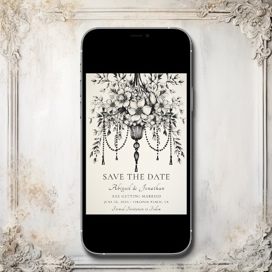 フローラエレガントシャンデリア白黒結婚ズ セーブザデート