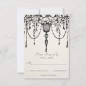フローラエレガントシャンデリア白黒結婚ズ 出欠カード (正面)
