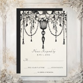 フローラエレガントシャンデリア白黒結婚ズ 出欠カード