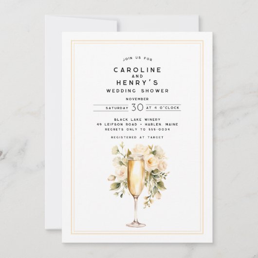 フローラエレガントシャンパンカップルウェディングシャワー 招待状 (正面)