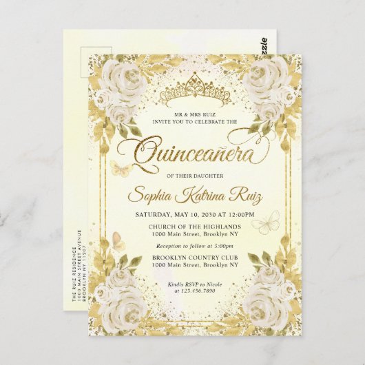 フローラエレガントシャンパン金ゴールドティアラキンセアニラ ポストカード (正面/裏面)