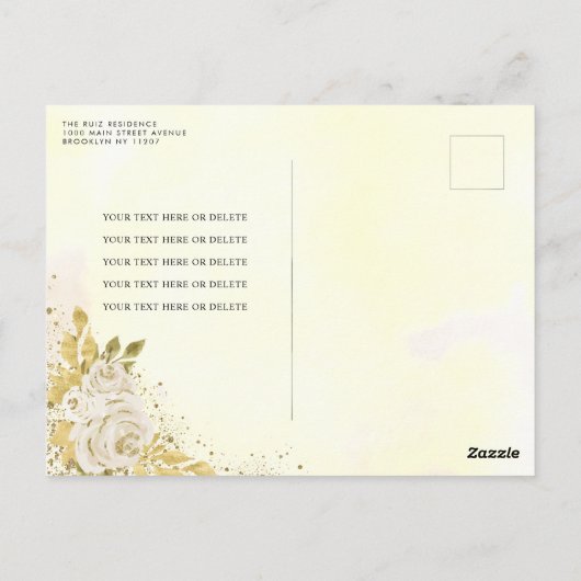 フローラエレガントシャンパン金ゴールドティアラキンセアニラ ポストカード (裏面)