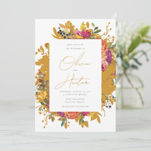 フローラエレガントシルエットマスタードエ結婚ローのI 招待状 (スタンド正面)