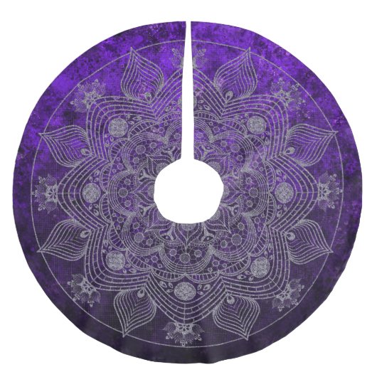 フローラエレガントシルバー&パープルマンダラナマステ ブラッシュドポリエステルツリースカート (正面)