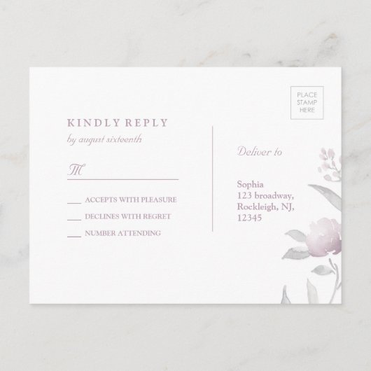 フローラエレガントシルバーChinoiserieウェディングRSVP インビテーションポストカード (裏面)