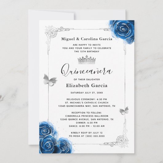 フローラエレガントシルバ王室のー・ブルーキンセアニェラ写真 招待状 (正面)