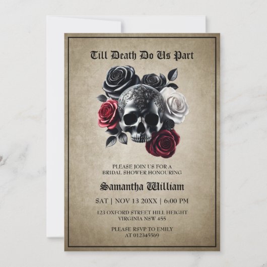 フローラエレガントスカルハロウィーンブライダルシャワー 招待状 (正面)