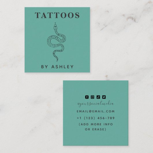 フローラエレガントスネークタトゥーアーティストソーシャルメディア スクエア名刺 (正面/裏面)