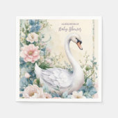 フローラエレガントスワン赤面ピンクベビーシャワー スタンダードカクテルナプキン (正面)