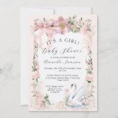 フローラエレガントスワン赤面ピンクリボンベビシャワーズ 招待状 (正面)