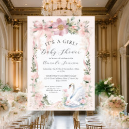 フローラエレガントスワン赤面ピンクリボンベビシャワーズ 招待状