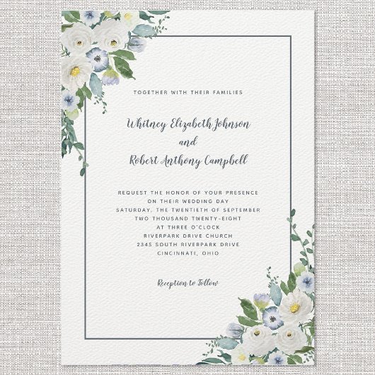 フローラエレガントス結婚ウォータカラーグレーシックラグジュアリー 招待状