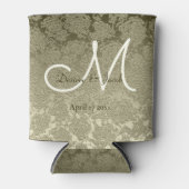フローラエレガントセージグリーンアイボリーモノグラム結婚ズ 缶クーラー (正面)
