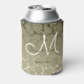 フローラエレガントセージグリーンアイボリーモノグラム結婚ズ 缶クーラー (缶裏面)