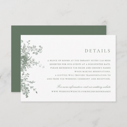 フローラエレガントセージグリーンヴィンテージウェディング詳細 招待状 (正面/裏面)