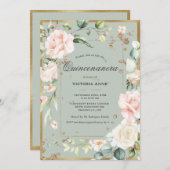 フローラエレガントセージグリーン金ゴールドキンセアニェラ 招待状 (正面/裏面)