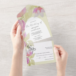 フローラエレガントセージ緑とピンク オールインワン招待状