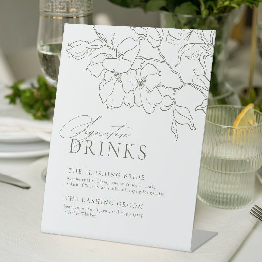 フローラエレガントセージ緑のモダンシグネチャードリンク 台座サイン