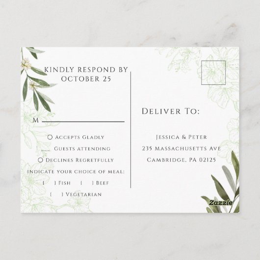 フローラエレガントセージ緑の結婚式RSVPポストカード ポストカード (裏面)