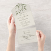 フローラエレガントセージ緑の葉 オールインワン招待状 (貼ってはがせる)