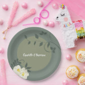 フローラエレガントセージ緑 ペーパープレート (パーティー)