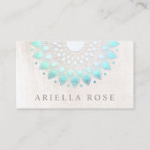 フローラエレガントターコイズロータスフラワーホワイトマーブル 名刺 (正面)