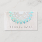 フローラエレガントターコイズロータスフラワーホワイトマーブル 名刺 (正面)