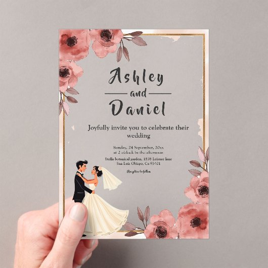 フローラエレガントダスティバラ新郎新婦結婚ズ アクリル招待状 (インサイチュ (ポータブル))