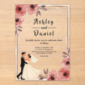フローラエレガントダスティバラ新郎新婦結婚ズ アクリル招待状 (正面)