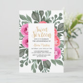 フローラエレガントダスティピンクローズ金ゴールドSweet sixteen 招待状 (スタンド正面)