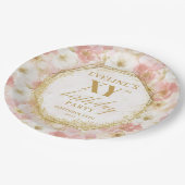 フローラエレガントダスティピンク誕生日紙プレート ペーパープレート (アングル)