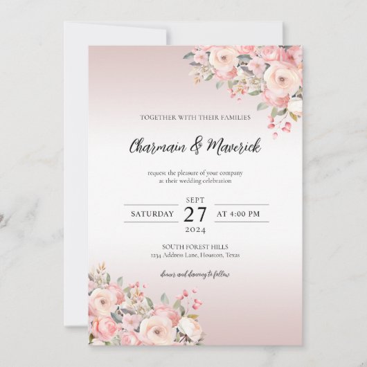 フローラエレガントダスティピ結婚ンクの全てを一つにする 招待状 (正面)