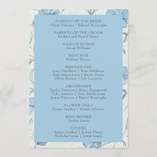 フローラエレガントダスティブルーカントリー庭園の結婚式 プログラム (裏面)