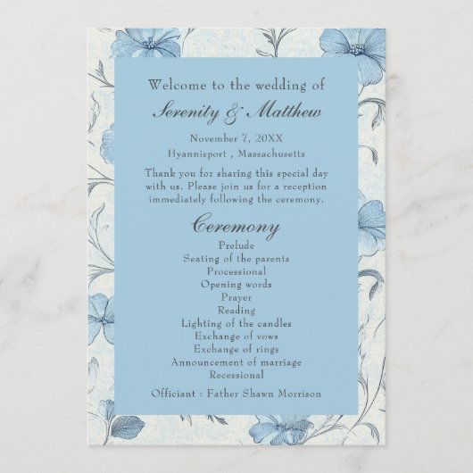 フローラエレガントダスティブルーカントリー庭園の結婚式 プログラム (正面)