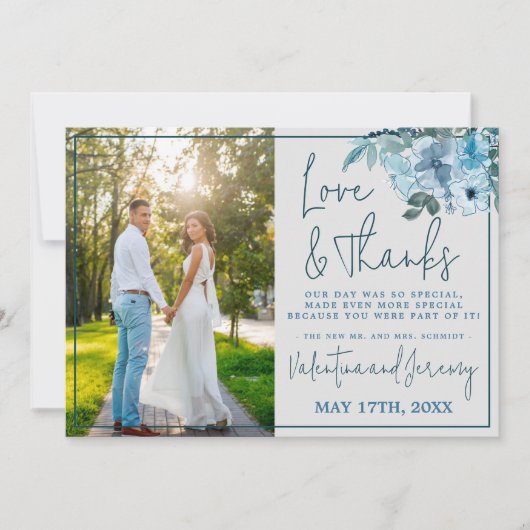 フローラエレガントダスティブルーティール（緑がかった色）ありがとう サンキューカード (正面)