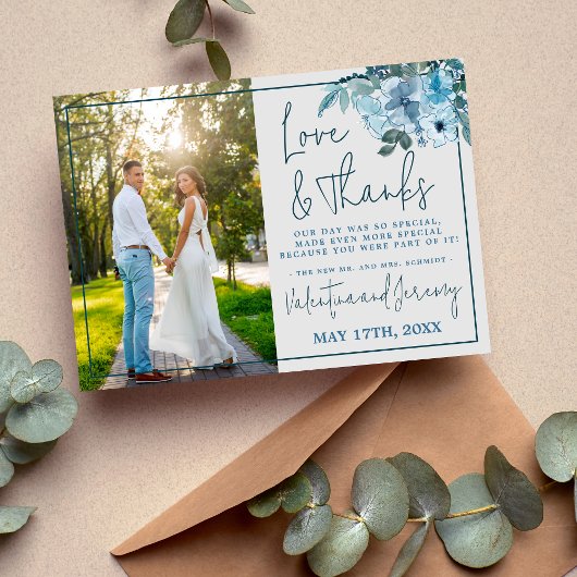 フローラエレガントダスティブルーティール(緑がかった色)ありがとう サンキューカード