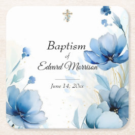 フローラエレガントダスティブルーバプテスマ スクエアペーパーコースター